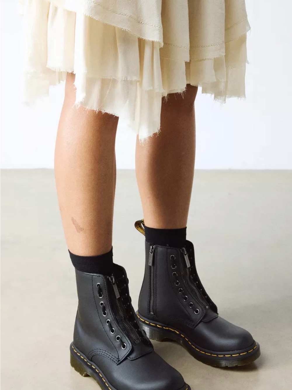 Dr. Martens Black Leather Zip & Lace Combat Boots